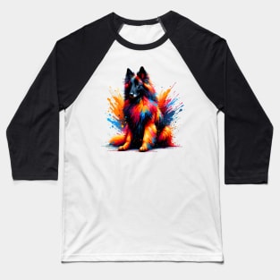 Vibrant Belgian Tervuren in Colorful Splash Art Baseball T-Shirt